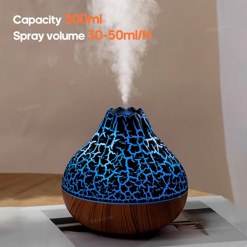 Volcano Air Humidifier 300ml - Desktop USB Water Mist Diffuser and Purifier with Colorful Ambient Night Light