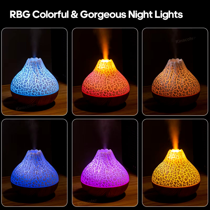 Volcano Air Humidifier 300ml - Desktop USB Water Mist Diffuser and Purifier with Colorful Ambient Night Light