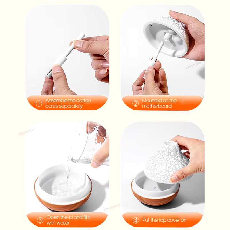 Volcano Air Humidifier 300ml - Desktop USB Water Mist Diffuser and Purifier with Colorful Ambient Night Light