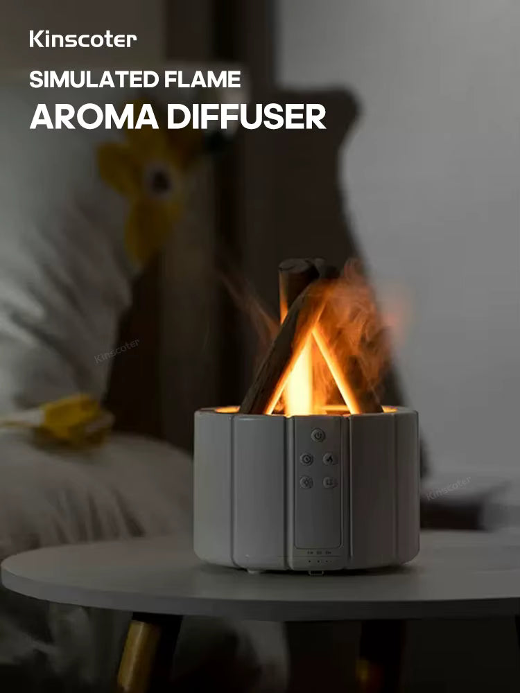 Ultrasonic Campfire Aroma Diffuser with Simulated Flame and LED Light - Bonfire Air Humidifier and Essential Oil Fogger