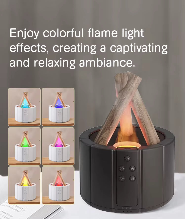 Ultrasonic Campfire Aroma Diffuser with Simulated Flame and LED Light - Bonfire Air Humidifier and Essential Oil Fogger