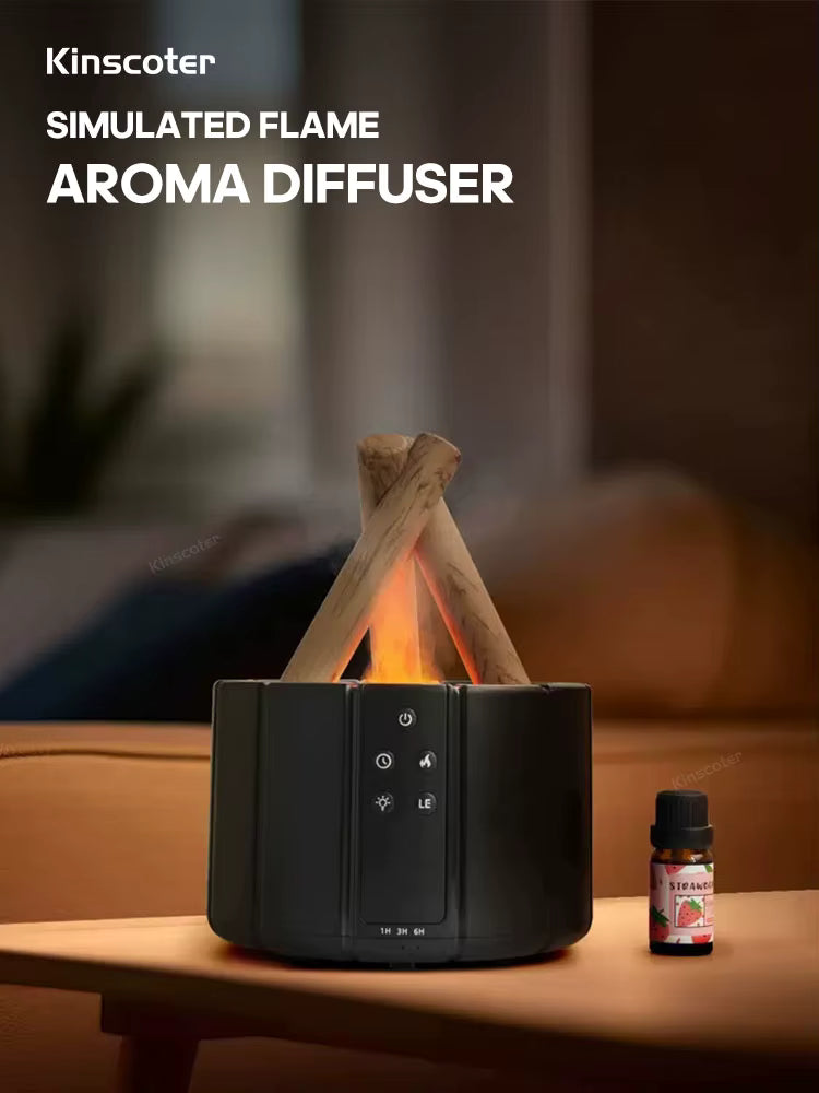 Ultrasonic Campfire Aroma Diffuser with Simulated Flame and LED Light - Bonfire Air Humidifier and Essential Oil Fogger