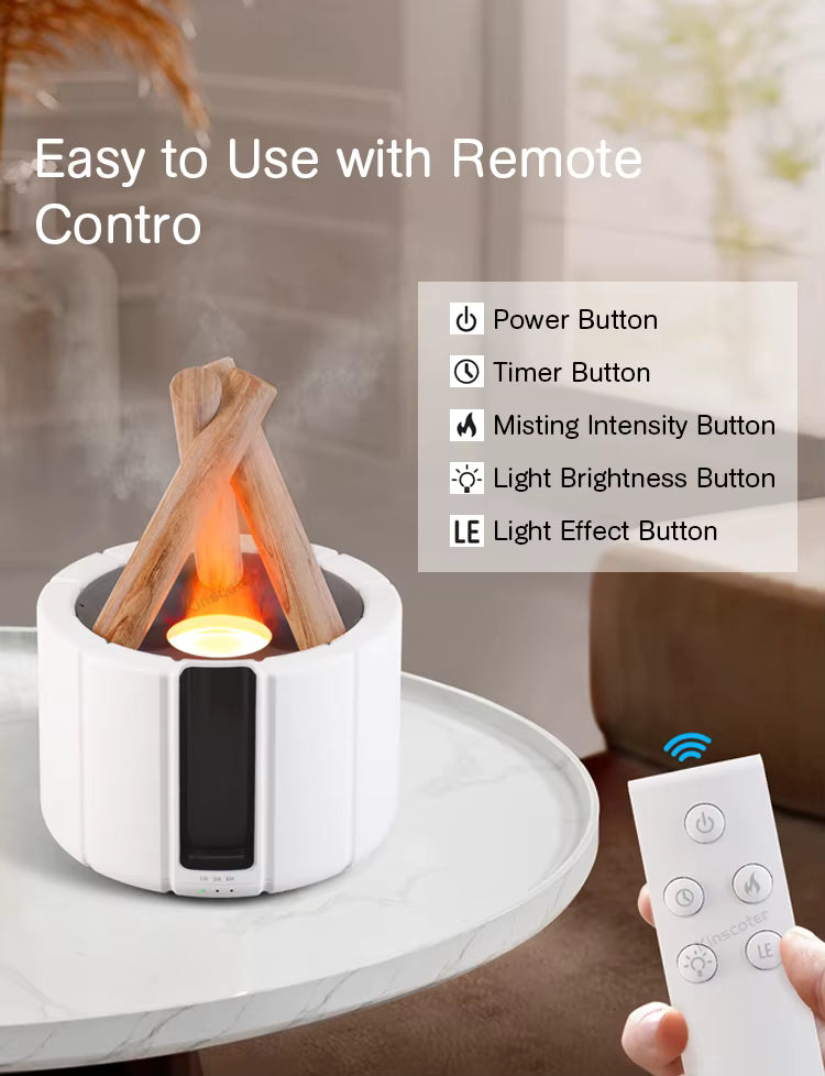 Ultrasonic Campfire Aroma Diffuser with Simulated Flame and LED Light - Bonfire Air Humidifier and Essential Oil Fogger