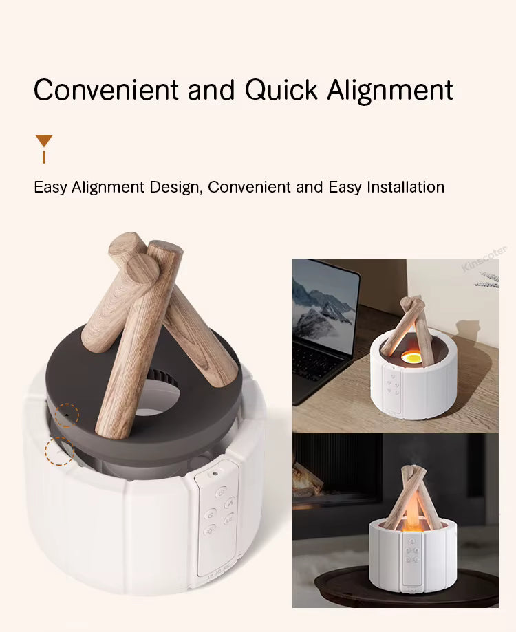 Ultrasonic Campfire Aroma Diffuser with Simulated Flame and LED Light - Bonfire Air Humidifier and Essential Oil Fogger
