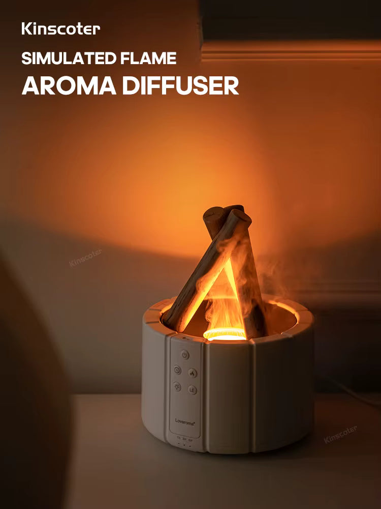 Ultrasonic Campfire Aroma Diffuser with Simulated Flame and LED Light - Bonfire Air Humidifier and Essential Oil Fogger