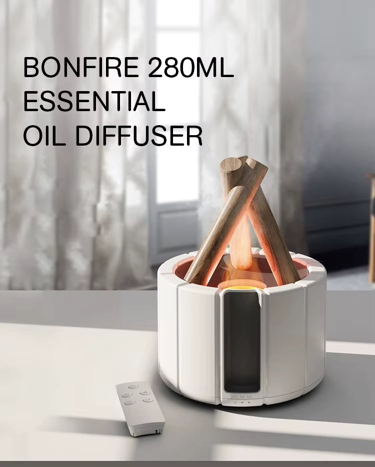 Ultrasonic Campfire Aroma Diffuser with Simulated Flame and LED Light - Bonfire Air Humidifier and Essential Oil Fogger