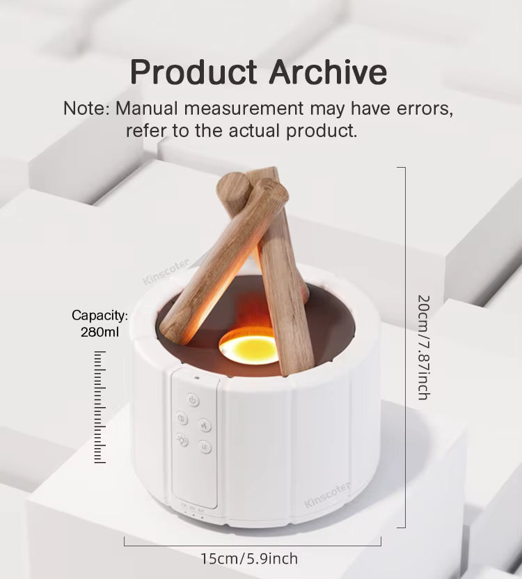 Ultrasonic Campfire Aroma Diffuser with Simulated Flame and LED Light - Bonfire Air Humidifier and Essential Oil Fogger