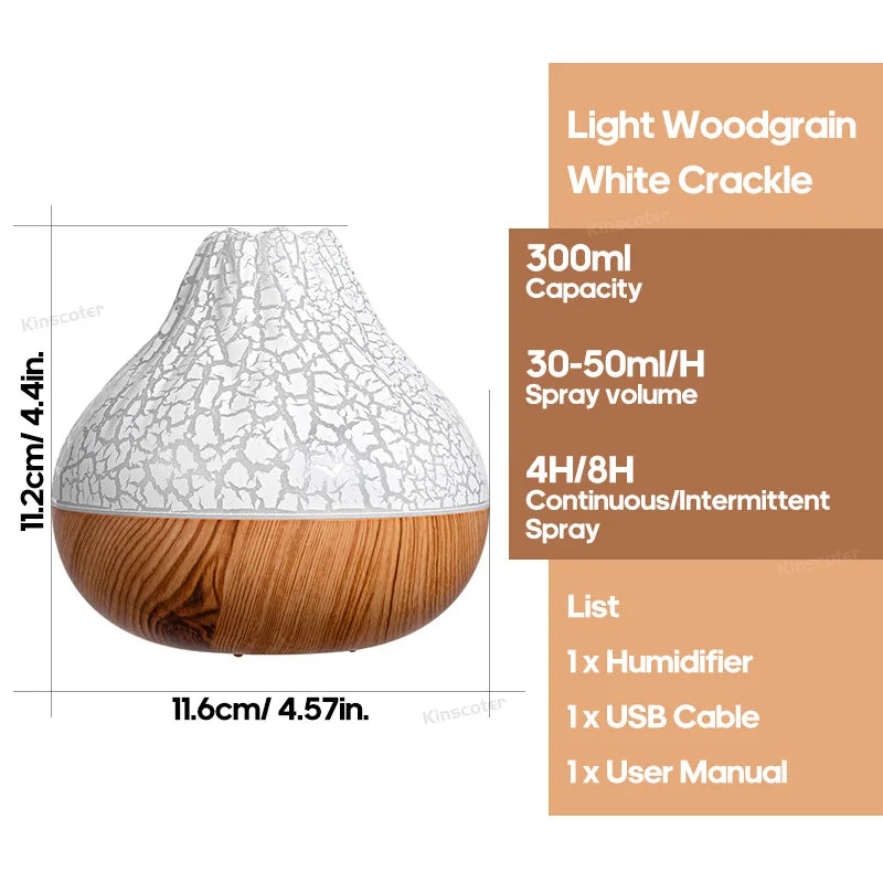 Volcano Air Humidifier 300ml - Desktop USB Water Mist Diffuser and Purifier with Colorful Ambient Night Light