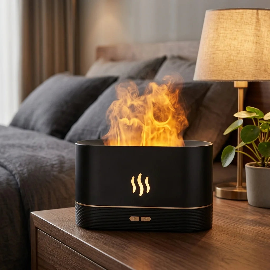 Ultrasonic Aroma Diffuser and Humidifier with LED Flame Lamp and Cool Mist Technology