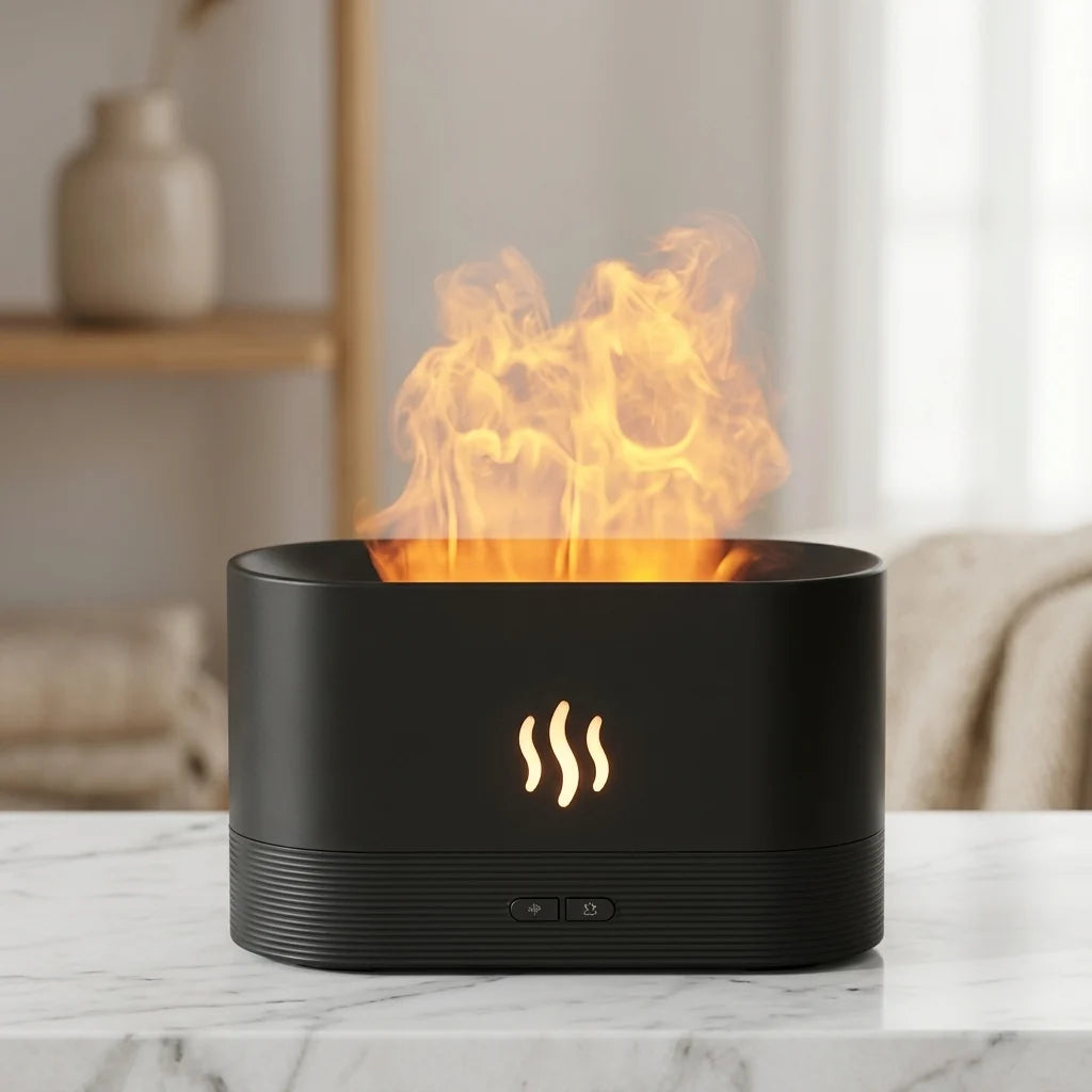 Ultrasonic Aroma Diffuser and Humidifier with LED Flame Lamp and Cool Mist Technology
